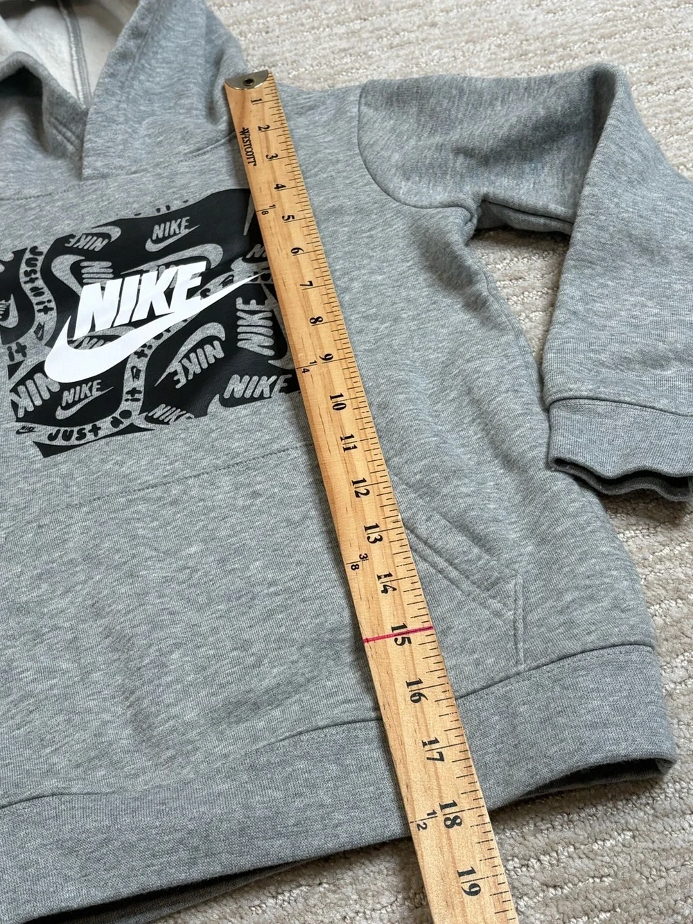 NIKE Kids Fleece Graphic Pullover Hoodie Youth Boys Size 5-6 Years Heather Grey